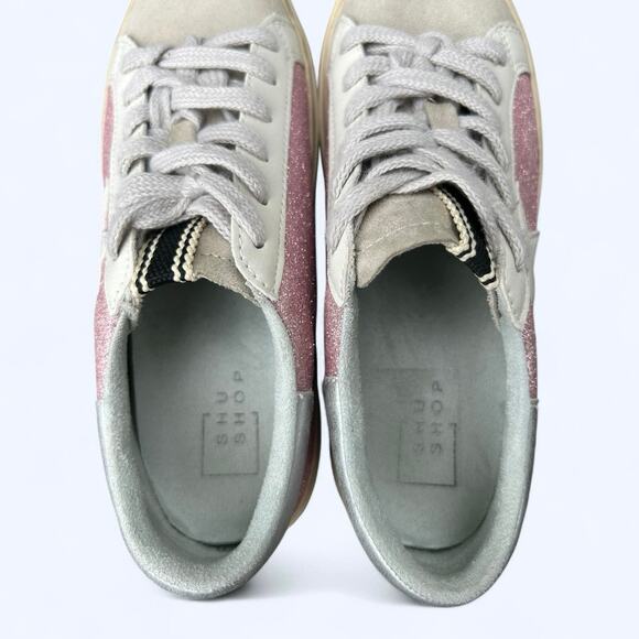 Shu Shop REBA White & Pink Sparkle Tennis Shoes Fashion Sneaker size 6.5 Glitter - Picture 13 of 13